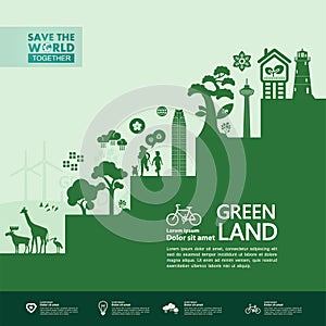 Let`s Save the world together green ecology vector illustration.