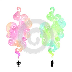 Watercolor vector colorful steam clouds, perfume scent photo
