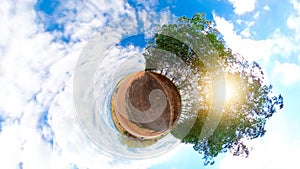 Green 360 Tiny planet of green grass ecology concept