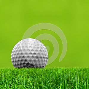 Green 3d conceptual grass background with a white golf ball