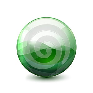 Green 3D crystal magic sphere. Glass transparent ball with shadows â€“ vector