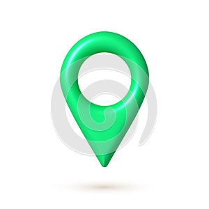 Green 3d map geo pin icon. Web location pointer. 3d realistic vector design element