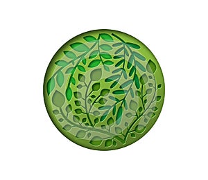 Green 3d papercut leaf circle concept