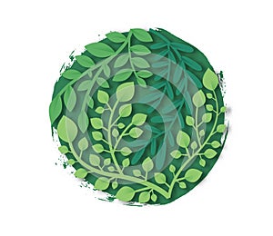 Green 3d papercut plant leaf circle isolated