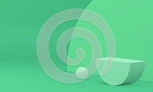 Green 3d podium showroom geometric minimalist design semicircle sphere curved shape realistic vector