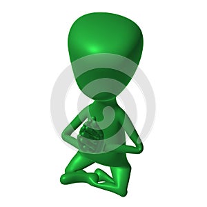Green 3d puppet mimicking praying pose