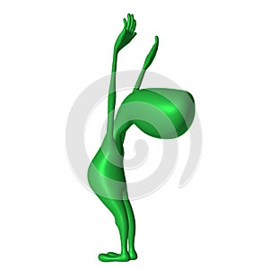Green 3d puppet spin out elastic limbs