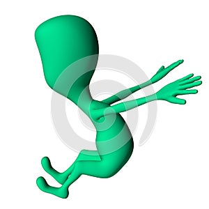 Green 3d puppet strange shape mimicking jump