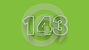 Green 3d symbol of 143 number icon on Green background