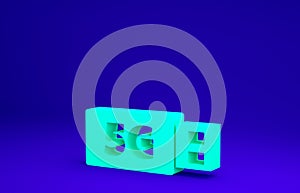 Green 5G modem for fast mobile Internet icon isolated on blue background. Global network high speed connection data rate