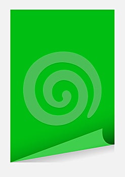 Green a4 paper blank curl corner template isolated on white background, sticker sheet of paper curl green a4 paper template frame