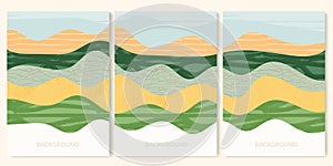 Green abstract agriculture field vector leaflet. Agro card template, farm presentation. Set of a4 layout with nature
