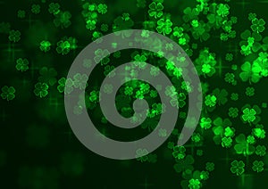 Green abstract background with shiny clovers