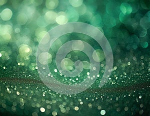 Green abstract bokeh glittery background with defocused light