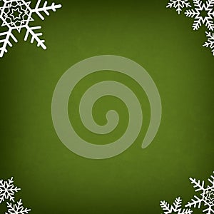 Green Abstract Christmas Winter Background with Snowflakes