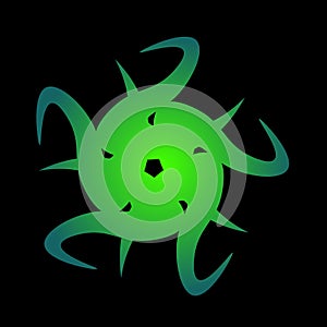Green abstract circle with thorns on the side