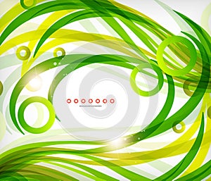 Green abstract eco wave swirls with lights