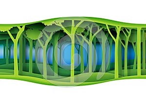 Green abstract forest nature landscape paper art background