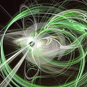 Green Abstract Fractal Waves With Light Beams