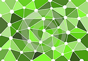 Green abstract geometric background with triangles, circles and lines for wallpaper, backdrop, banner and illustration. Vector.