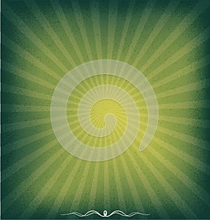 Green Abstract Sunburst with Grunge Background