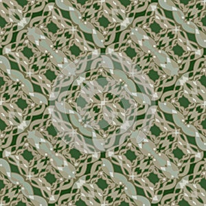 Green abstract vector background with ornament oriented in diagonal strip, textile design, suitable for drapery