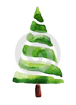 green abstract watercolor christmas tree isolated on white background, christmas concept