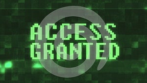 Green access granted text on digital black lcd screen illustration new quality techology colorful joyful vintage stock