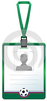 Green accreditation badge for soccer sports journalist photo