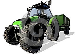 Green Agricultural Tractor with Trailer