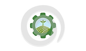 green agriculture with gear services logo symbol icon vector graphic design illustration