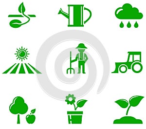 Green agriculture icons set