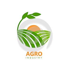 Green agro logo with fields and leaves photo