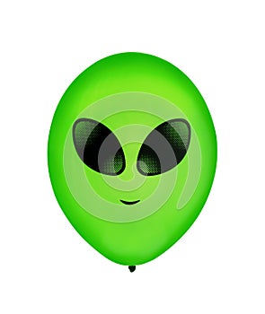 Green air flying balloon with alien smile isolated