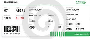 Green airline boarding pass.