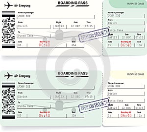 Green airline boarding pass tickets for traveling