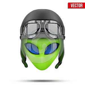 Green Alien head in aviator helmet.. Vector.