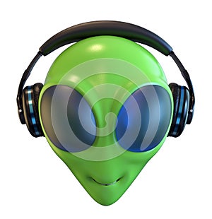 Green Alien Head with Headphones