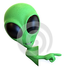 Green Alien Pointing to Side with Empty Space