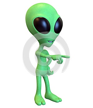 Green Alien Standing and Pointing to the Right Side
