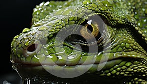 Green alligator looking dangerous in tropical rainforest, scales slimy generated by AI