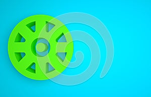 Green Alloy wheel for car icon isolated on blue background. Minimalism concept. 3D render illustration