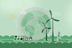 Green alternative renewable energy. Green eco friendly nature landscape background. Ecology and environment concept.Vector