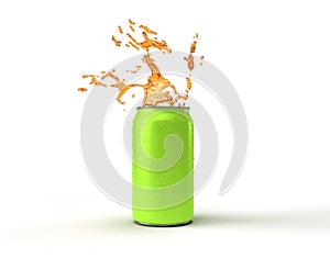 Green aluminum can splashing drink.