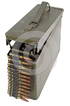 Green Ammo Box with ammunition belt