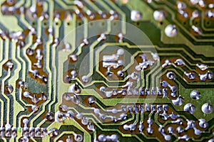Green analog pcb without components selective focus background