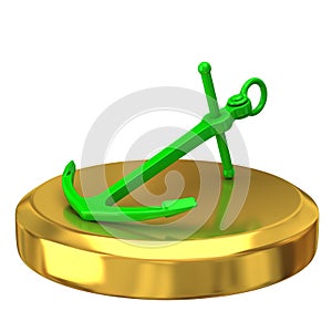 Green anchor on gold podium