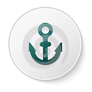 Green Anchor icon isolated on white background. White circle button. Vector