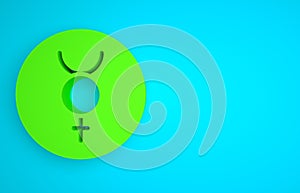 Green Ancient astrological symbol of Mercury icon isolated on blue background. Astrology planet. Zodiac and astrology