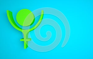 Green Ancient astrological symbol of Pluto icon isolated on blue background. Astrology planet. Zodiac and astrology sign